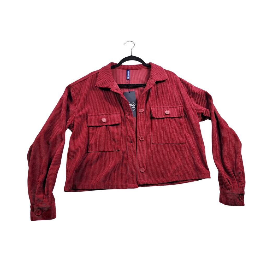Wollence Red Corduroy Cropped Jacket Shacket Womens Medium Button Pocket New